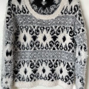Black and Cream Fuzzy Sweater Size L